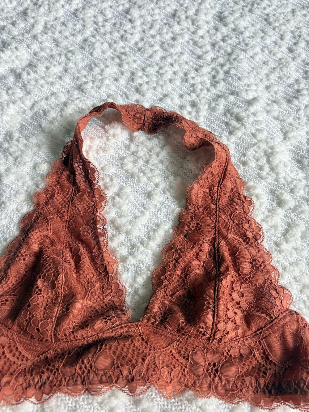 Free People Terracotta Orange Lace Halter Neck Bra Size XS Cottagecore Minimalis - Picture 7 of 9